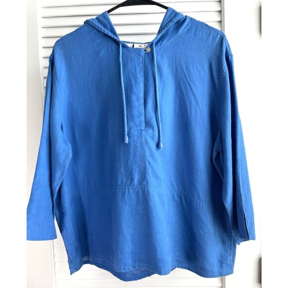 C & R 100% Linen Shirt with Hoodie, Kangaroo Pocket & Neck Tie Women's Sz L - Picture 1 of 7